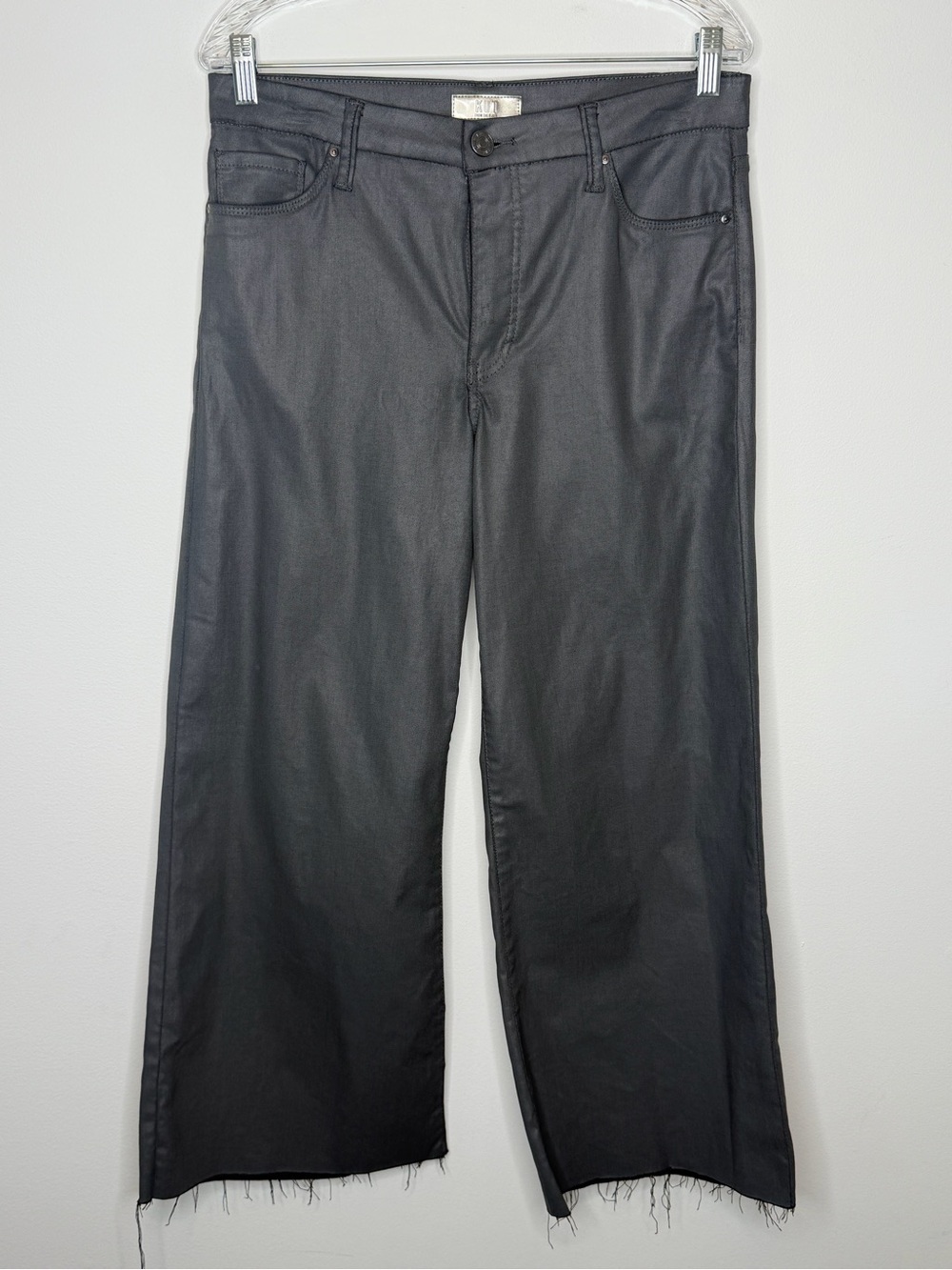 Kut From The Kloth Gunmetal Grey High Rise Meg Fab Ab Wide Leg Coated Jean